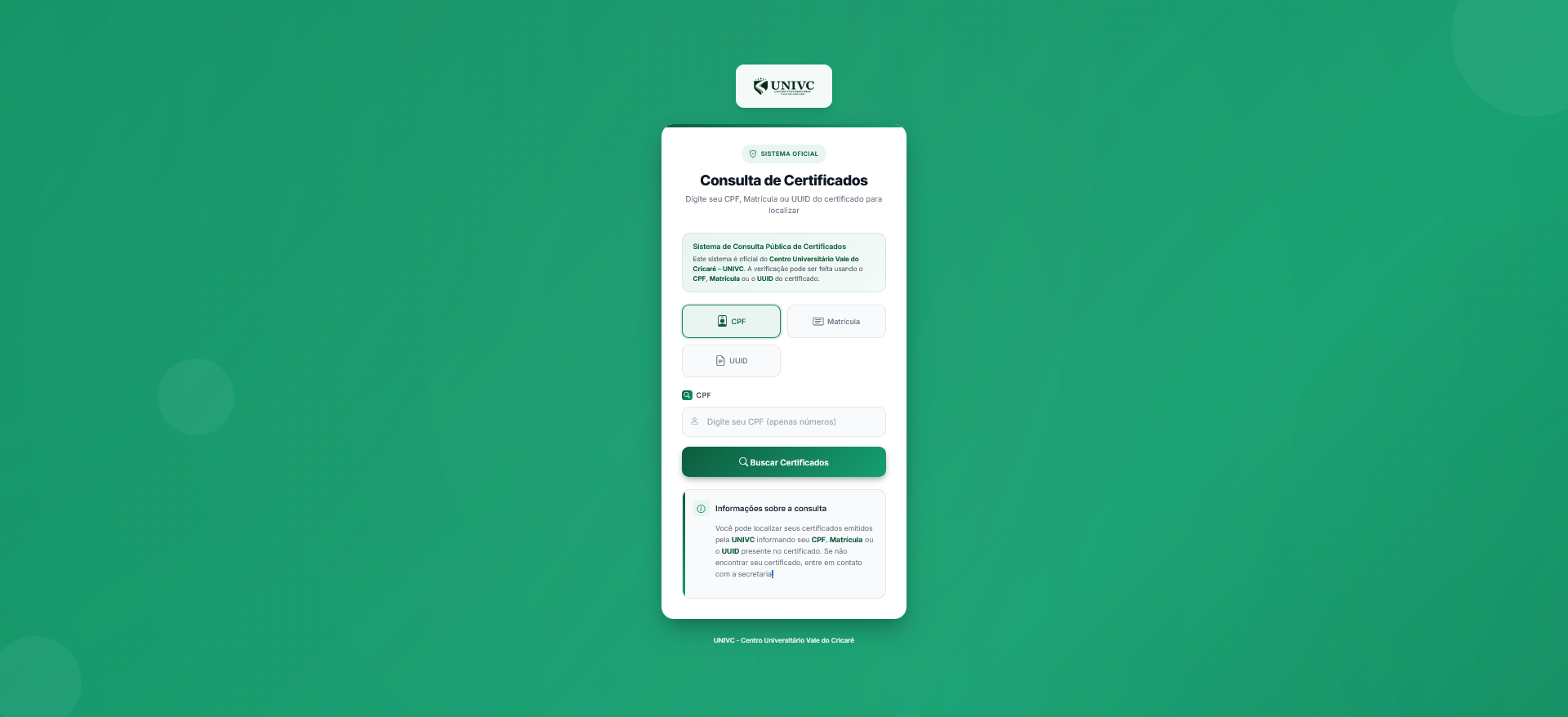 Sistema de Certificados — site desenvolvido pela Ondbay em São Mateus ES